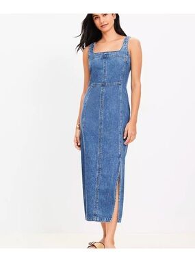 Loft Seamed Denim Midi Dress-petite-blue